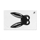 Bunny Mask Sex Cum Towel featuring a bold black bunny mask design on a soft white towel. Fun, sexy, and absorbent for intimate moments.