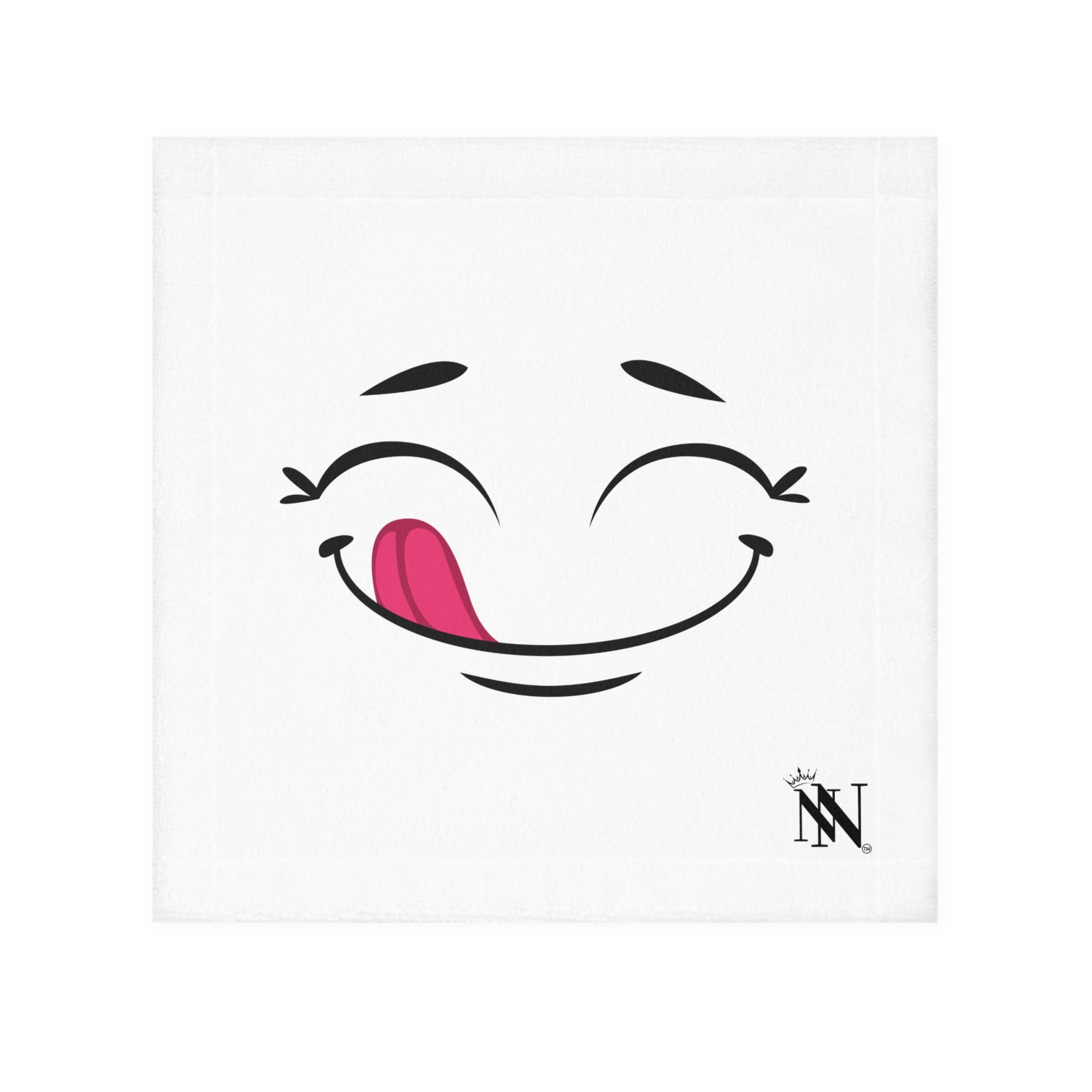 Yummy! After-Sex Cum Towel featuring a playful winking face with tongue design, perfect for intimate moments. Fun, flirty, and soft hand towel.