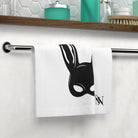 Bunny Mask After-Sex Cum Towel featuring a bold black bunny mask design on a soft white fabric. Perfect for intimate moments and playful cleanup.