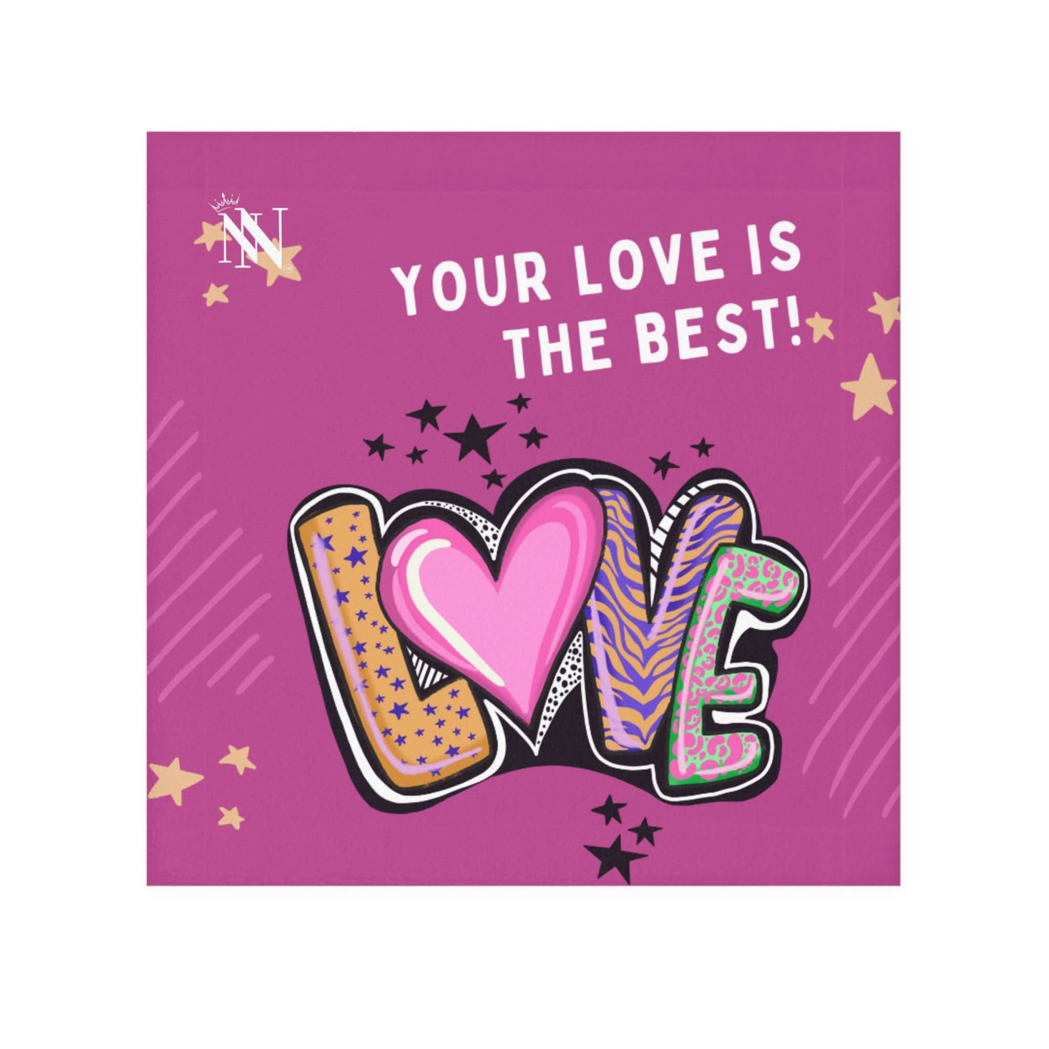 Your Love is The Best! Best After-Sex Towel in vibrant pink with bold 'LOVE' text and heart design. Perfect flirty gift for couples.