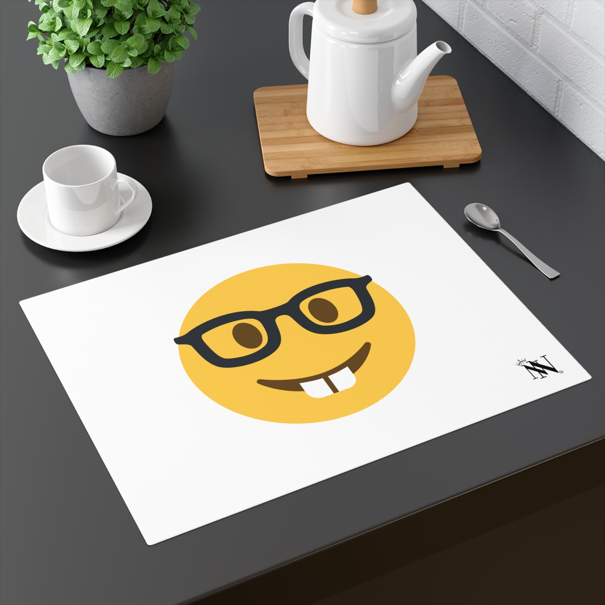 Sexy Nerd Emoji adult sex toys play mat featuring a fun nerd emoji design with glasses and buck teeth. Perfect for mess-free intimate play and bedroom fun.